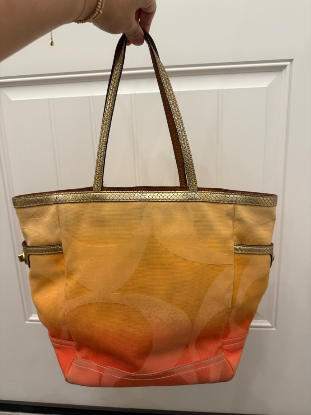 Coach Gold-Trim Orange Ombre Tote Bag